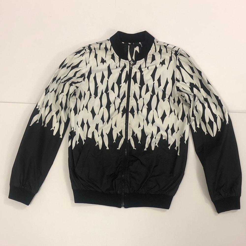 Fifteen & half pm M Jacket Bomber Black & White Design Reversible Pockets Zipper